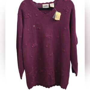 Northern Reflections Burgundy Floral Embroidered Knit Sweater